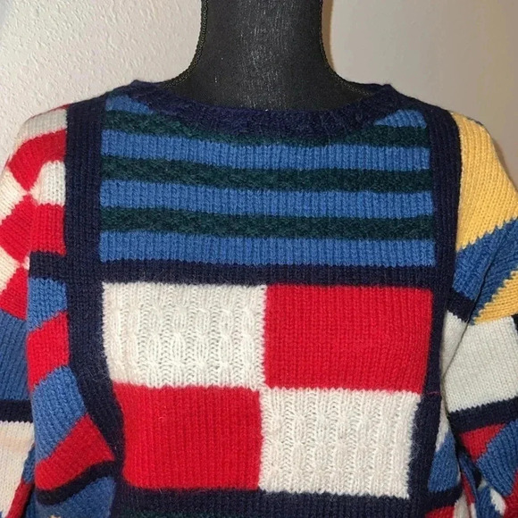 Quissett Cove Vintage Unisex Patchwork 100% Wool Sweater Jumper Size Medium - Picture 2 of 14